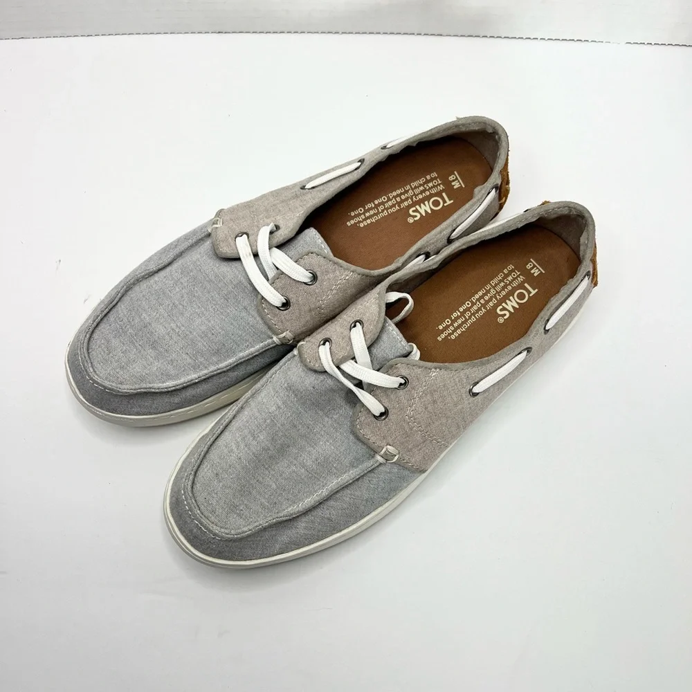 Toms Gray Lace Up Low Top Moc Toe Flat Casual Boat Shoes Size Mens 8 Women's 9.5